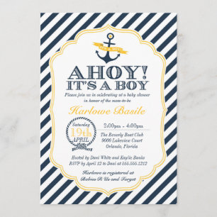 Invitation Nautical Stripe Baby Boy Shower