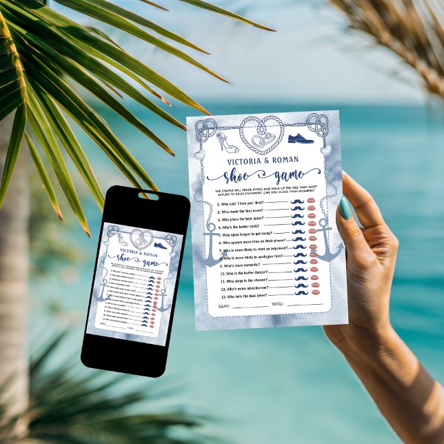 Invitation Nautical The Shoe Game Bridal Shower Wedding Card (wedding games couples shower bride and groom elegant instant digital download monogram names shoes )