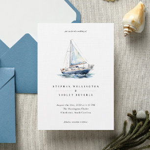 Invitation Nautical Watercolor Bateau Yacht Mariage côtier