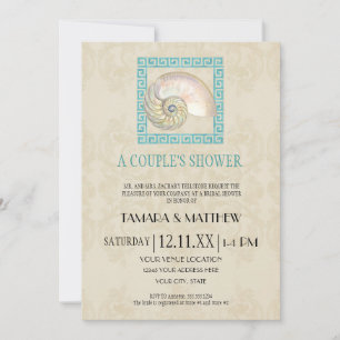 Invitation Nautilus Shell aquarelle grecque clé Damask plage
