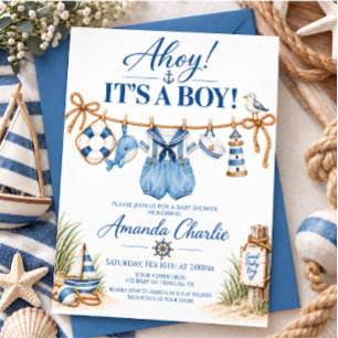 Invitation Nautique Ahoy C'est un Garçon Baby Shower