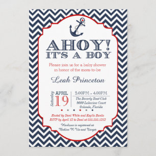 Invitation Nautique Baby Boy Shower Invitation, Chevron