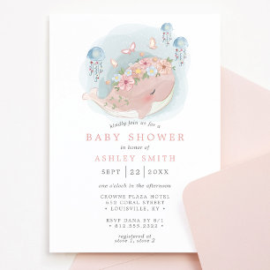 Invitation Nautique Baleine rose Jellyfish Baby shower fille