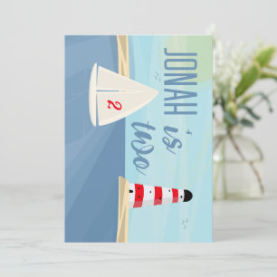 Invitation Nautique, bateau, phare, fête d'anniversaire bleue