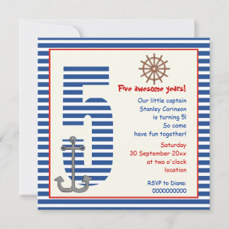 Invitation Nautique bleu, voilier blanc 5e anniversaire fête