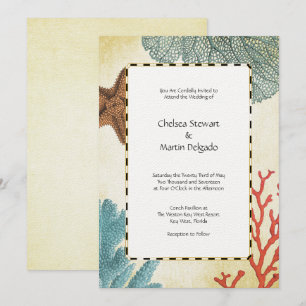 Invitation Nautique caraïbe Starfish Rustic Map et Coral 2