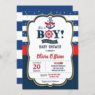 Invitation Nautique C'est un garçon Baby shower rouge et bleu