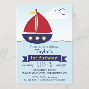 Invitation Nautique Cute Nautical Sailboat fête d'anniversair