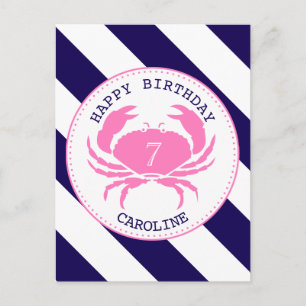 Invitation nautique d'anniversaire de crabe rose