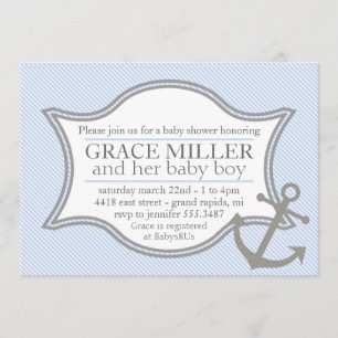 Invitation nautique de baby shower bleu-clair et