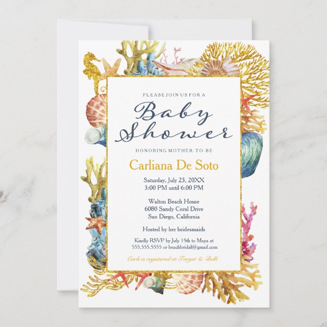 Invitation nautique de baby shower de coquillage (Devant)