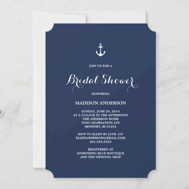 Invitation nautique de Fête de la mariée de | (Devant)