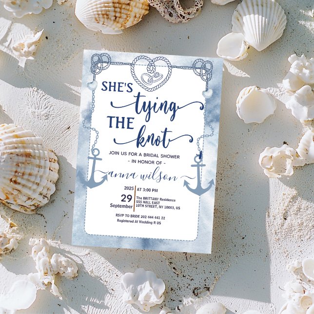 Invitation Nautique elle noue la Fête des mariées (nautical wedding bridal invitations destination elegant modern tropical coastal beachy classic beach)