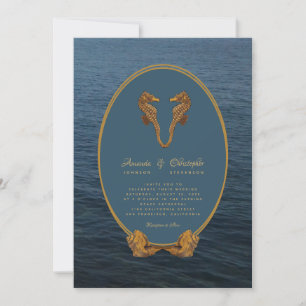 Invitation Nautique Gold Seahorse Danse Plage Mariage