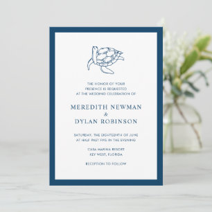 Invitation Nautique Marine Blue Sea Turtle Élégant mariage