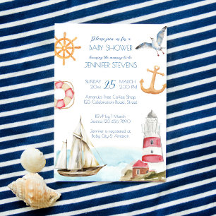 Invitation Nautique marine thème de voile garçon baby shower