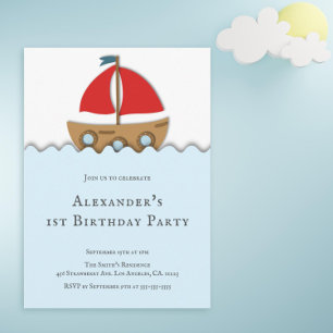 Invitation Nautique moderne bateau à voile Boy premier annive