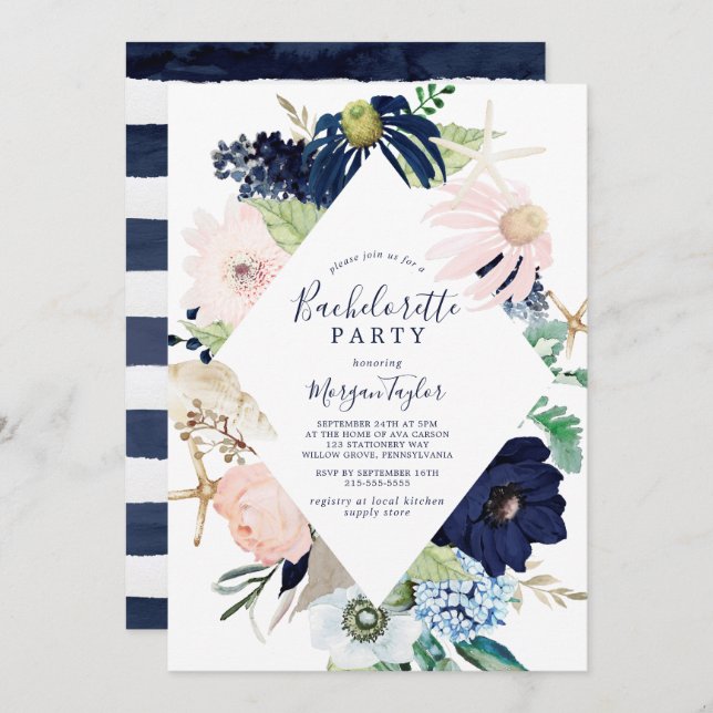 Invitation Nautique moderne | Floral Bachelorette Party (Devant / Derrière)