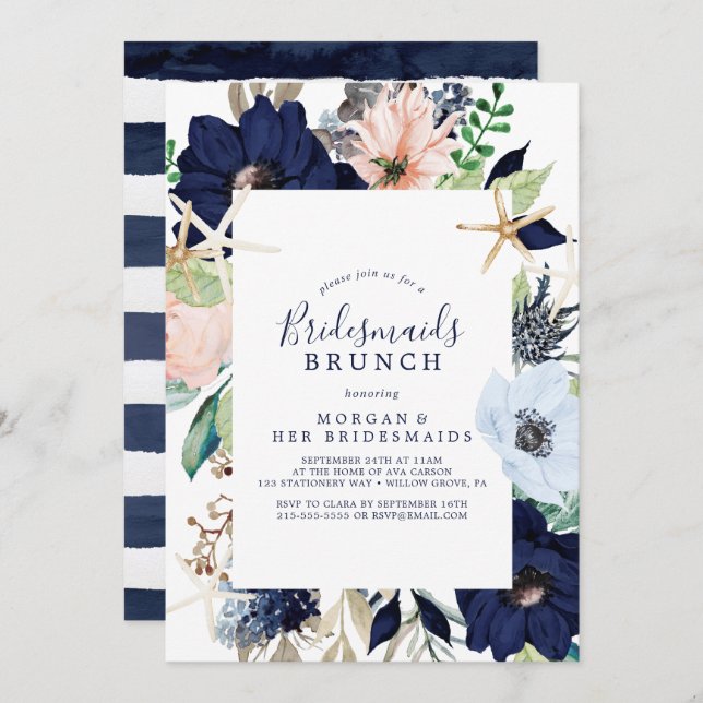 Invitation Nautique moderne | Floral Bridesmaids Brunch (Devant / Derrière)