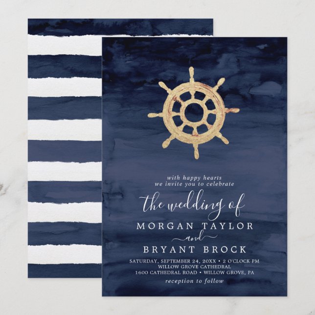 Invitation Nautique moderne | Helm navire le Mariage de (Devant / Derrière)