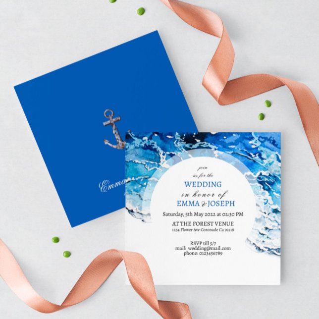 Invitation Nautique Ocean Beach bleu Mariage moderne (Créateur téléchargé)
