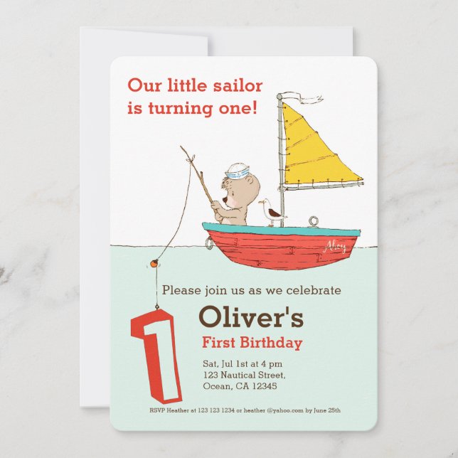 Invitation Nautique petit marin porter premier anniversaire (Devant)