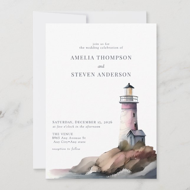 Invitation Nautique, phare | Mariage maritime (Devant)