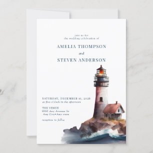 Invitation Nautique, phare   Mariage maritime