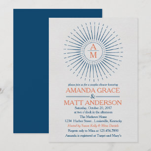 Invitation Nautique Starburst Navy et Orange Fête des mariées