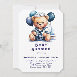 Invitation Nautique Teddy Bear Delight Boy Baby shower