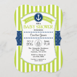 Invitation nautique vert-bleu de baby shower de