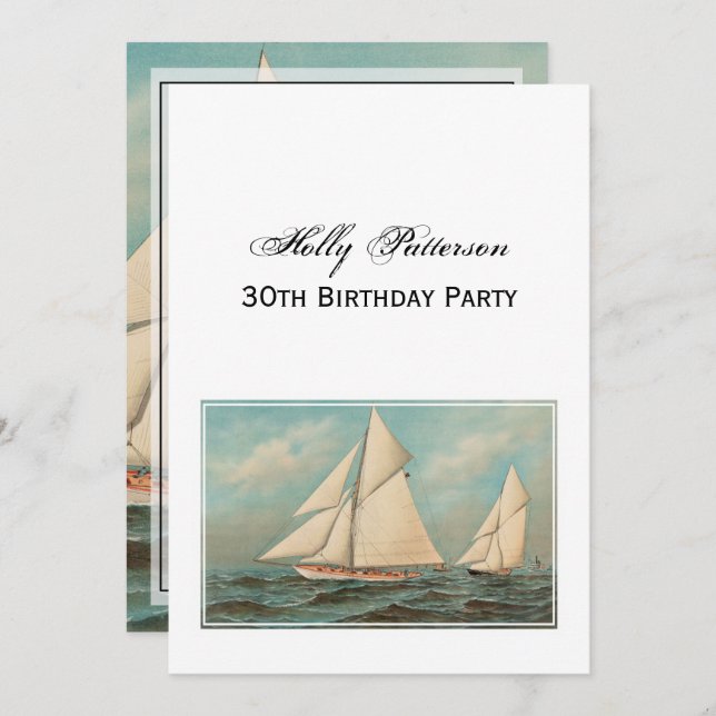 Invitation Nautique Vintage Yachts Racing #1 Anniversaire (Devant / Derrière)