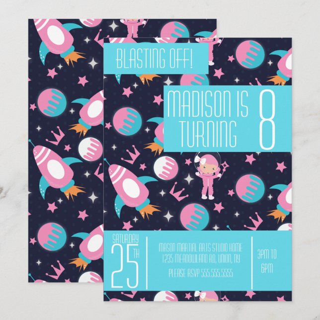 Invitation Navette Spatiale Princesse Atterrissage Lune Anniv (Devant / Derrière)