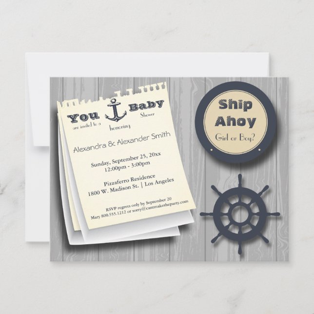 Invitation Navire Ahoy Girl Ou Garçon Baby shower Nautique In (Devant)