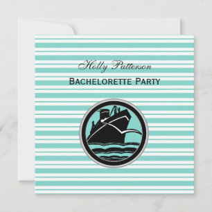 Invitation Navire nautique Lt Bleu Wht Rayure #2 Carré Enterr