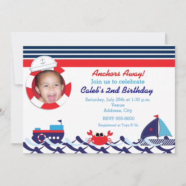 Invitation Navire nautique Navire Marine Stripe Photo Invitat (Devant)