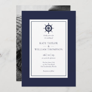 Invitation Navire nautique Roue Marine Bleu Mariage Photo