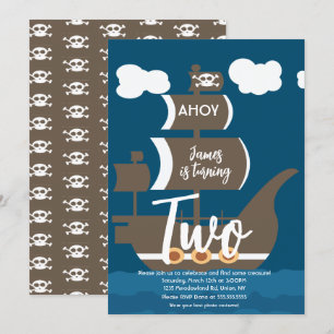 Invitation Navire Pirate Anniversaire Ahoy Fête Tout Âge Brun
