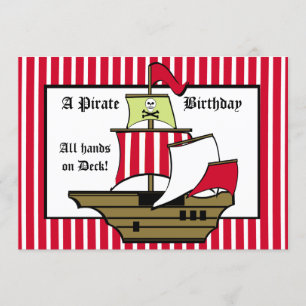 Invitation Navire pirate Anniversaire Voyage Red Stripe