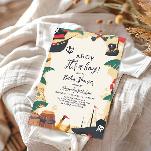 Invitation Navire pirate nautique Ahoy C'est un Baby shower g (Créateur téléchargé)