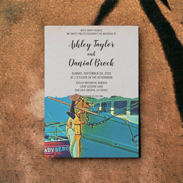Invitation Navire vintage ancre marine destination mariage (Créateur téléchargé)