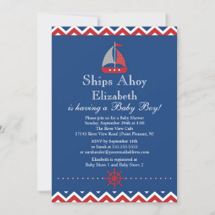 Invitation Navires Ahoy Nautical Sailboat Boy Baby shower