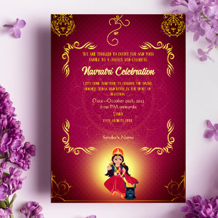 Invitation Navratri Durga Puja Célébration D'Éléments D'Or En