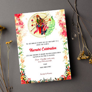 Invitation Navratri Durga Puja Célébration Florale