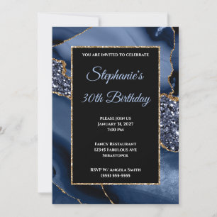 Invitation Navy Agate Or Glitter Glam 30e Anniversaire