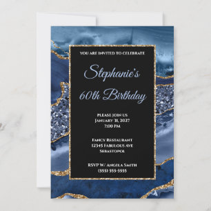 Invitation Navy Agate Or Glitter Glam 60e Anniversaire