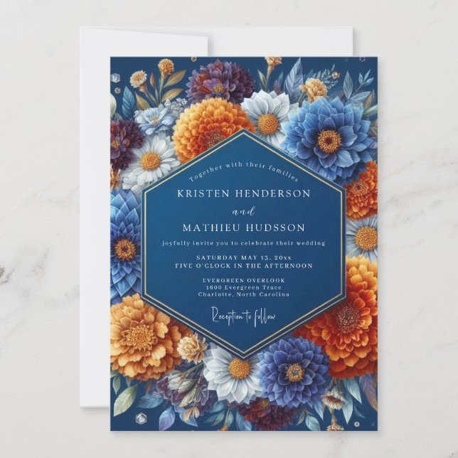 Invitation Navy Amber Autumnal Wedding (Devant)