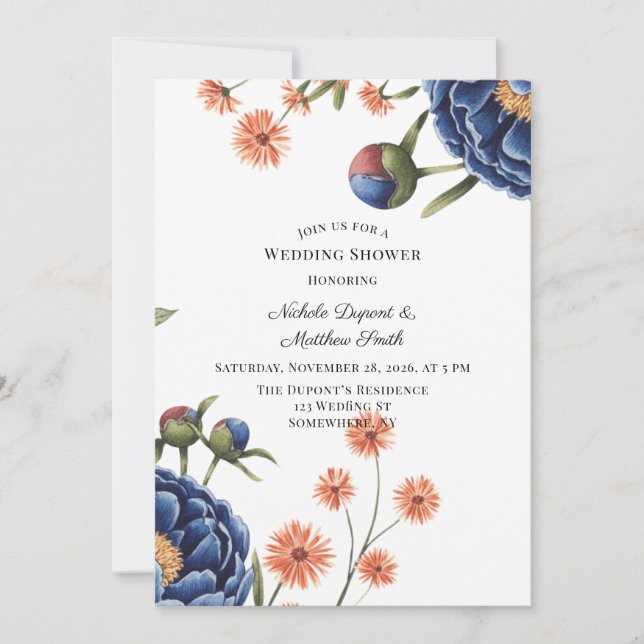 Invitation Navy and Burnt Orange Floral Wedding Shower (Devant)