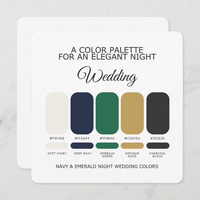 Invitation Navy and Emerald Wedding Color Palette Card (Devant / Derrière)