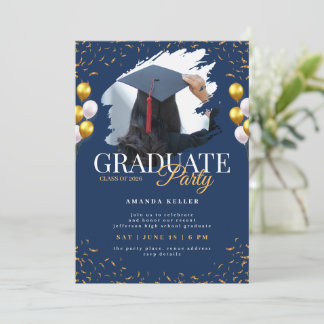 Invitation Navy and Gold Graduation Party